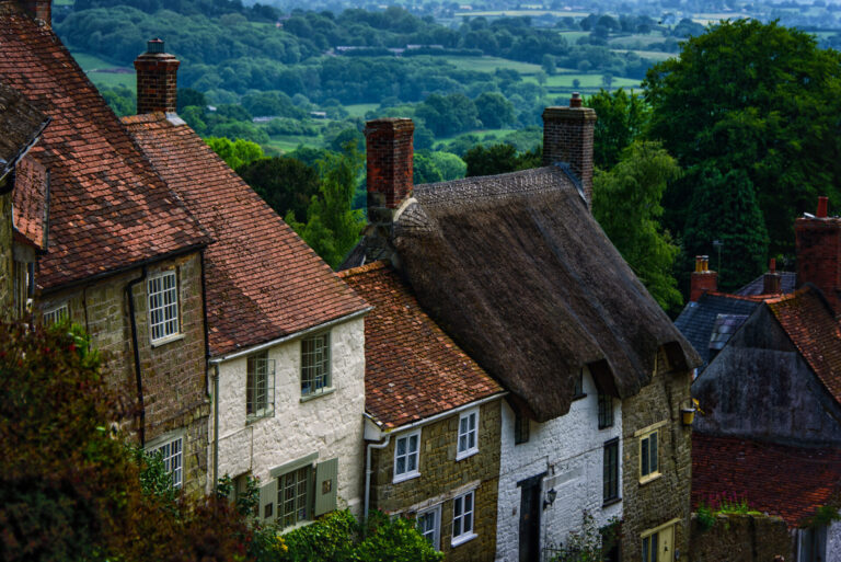 Traditional English village and market town street in Shaftesbury